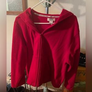 Carolyn Taylor red hooded sweat jacket